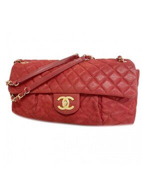 Chanel Shoulder Bag Quilted Leather Red Champagne Gold